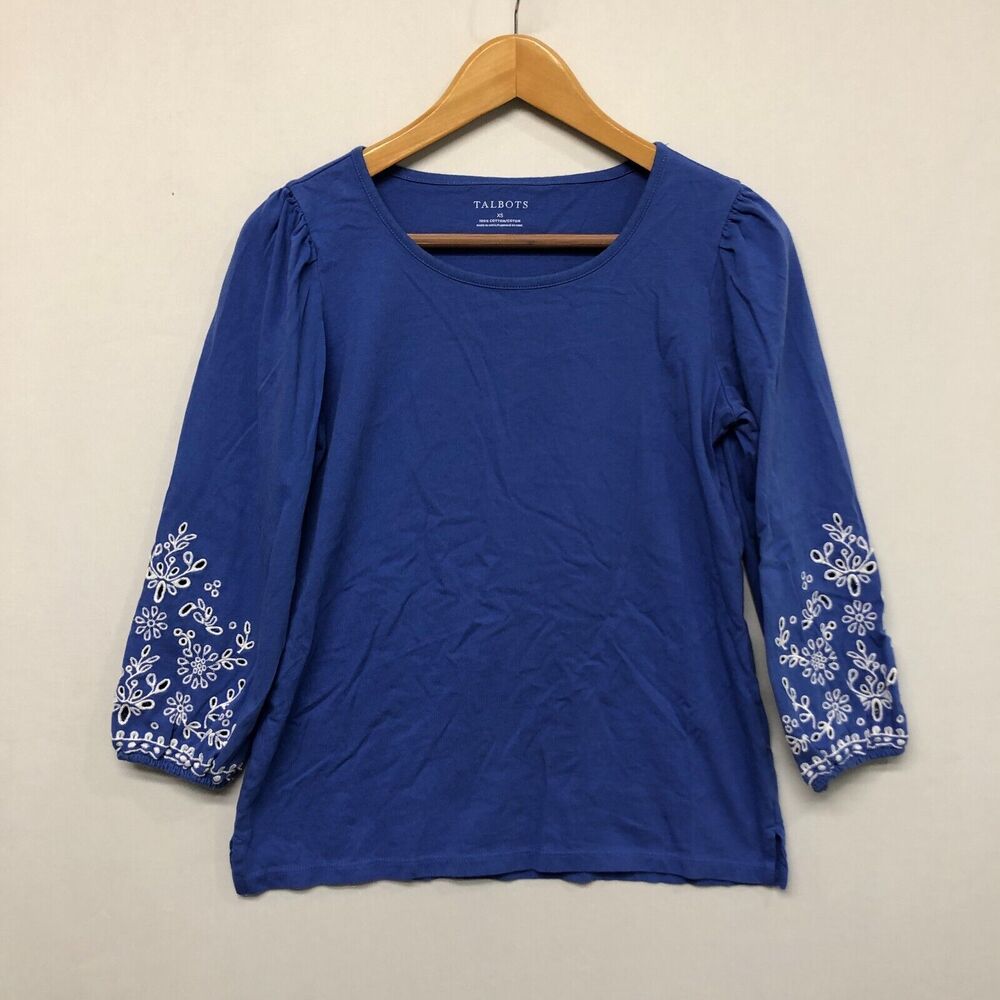 Talbots Women 3/4 Sleeve Embroidered Top Blouse Shirt Size Extra Small B285 -30